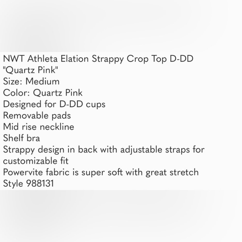 Athleta Elation Strappy Crop Top D-DD Size 2X - Pink - NWT - Picture 10 of 10